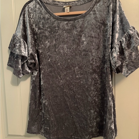 Mossimo women’s gray short sleeve crushed velvet shirt with ruffled sleeves. XL - Picture 3 of 8